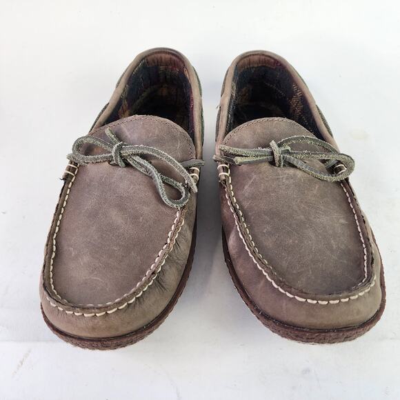 LL Bean Handsewn Leather Flannel Lined Slippers Men's 10M Graphite Gray - Picture 4 of 8